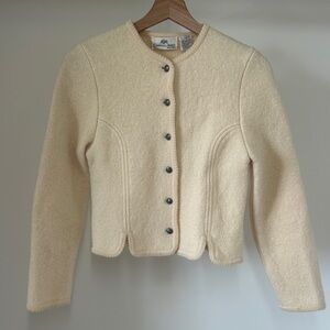 Carroll Reed Vintage 100% Wool Cream Cardigan Sweater